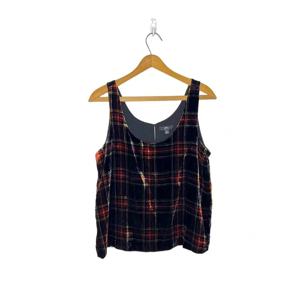 J. CREW Crushed Velvet Plaid Relaxed Fit Sleeveless Popover Holiday Tank Blouse - Picture 11 of 11